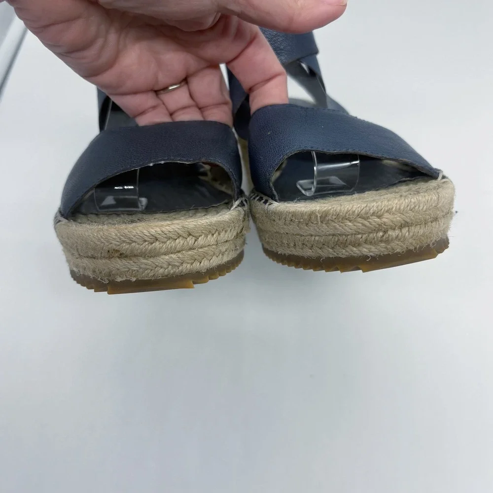 Eileen Fisher Willow Espadrille Wedge‎ Sandals Size 7.5 Blue Leather Strappy